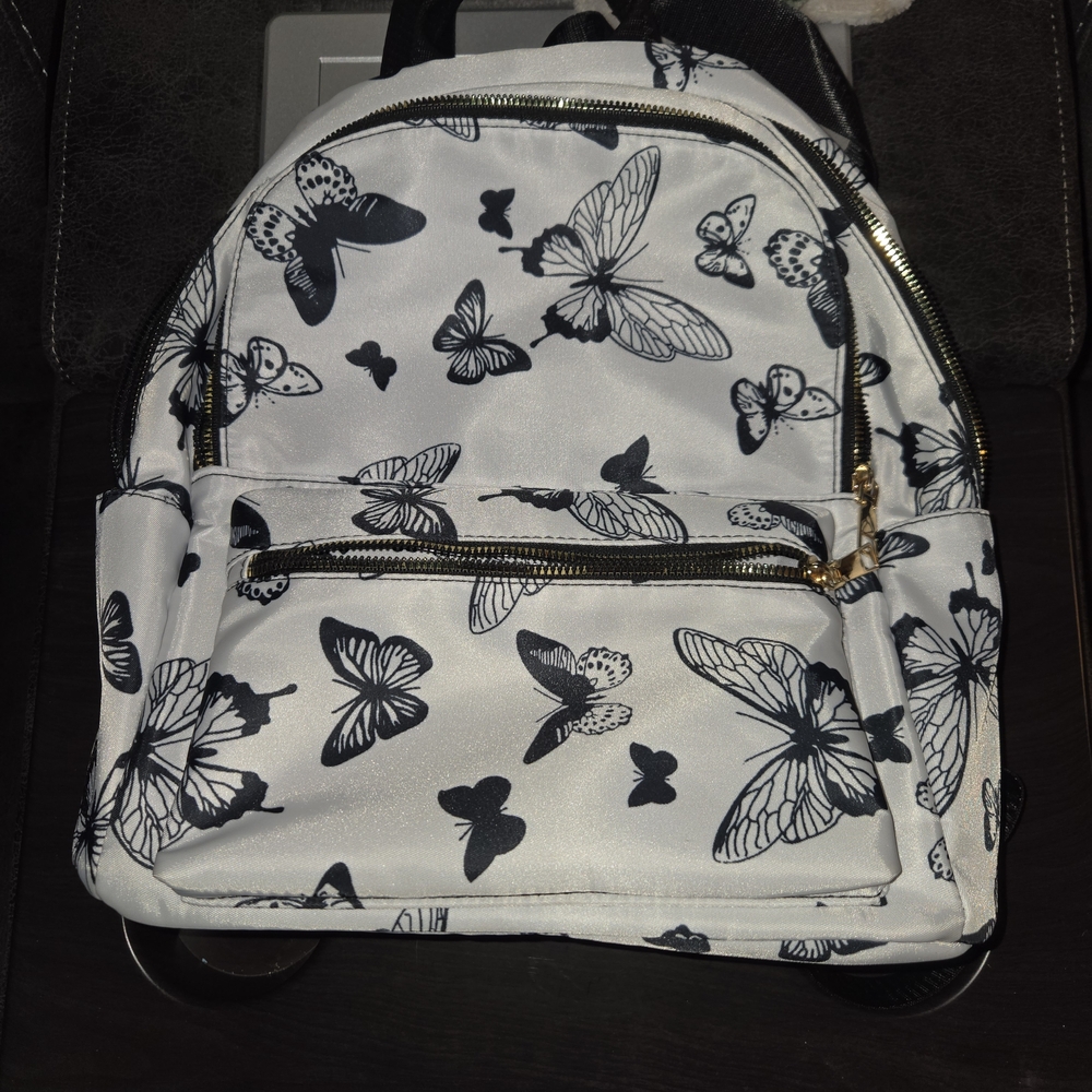 White Butterfly Print Mini Backpack